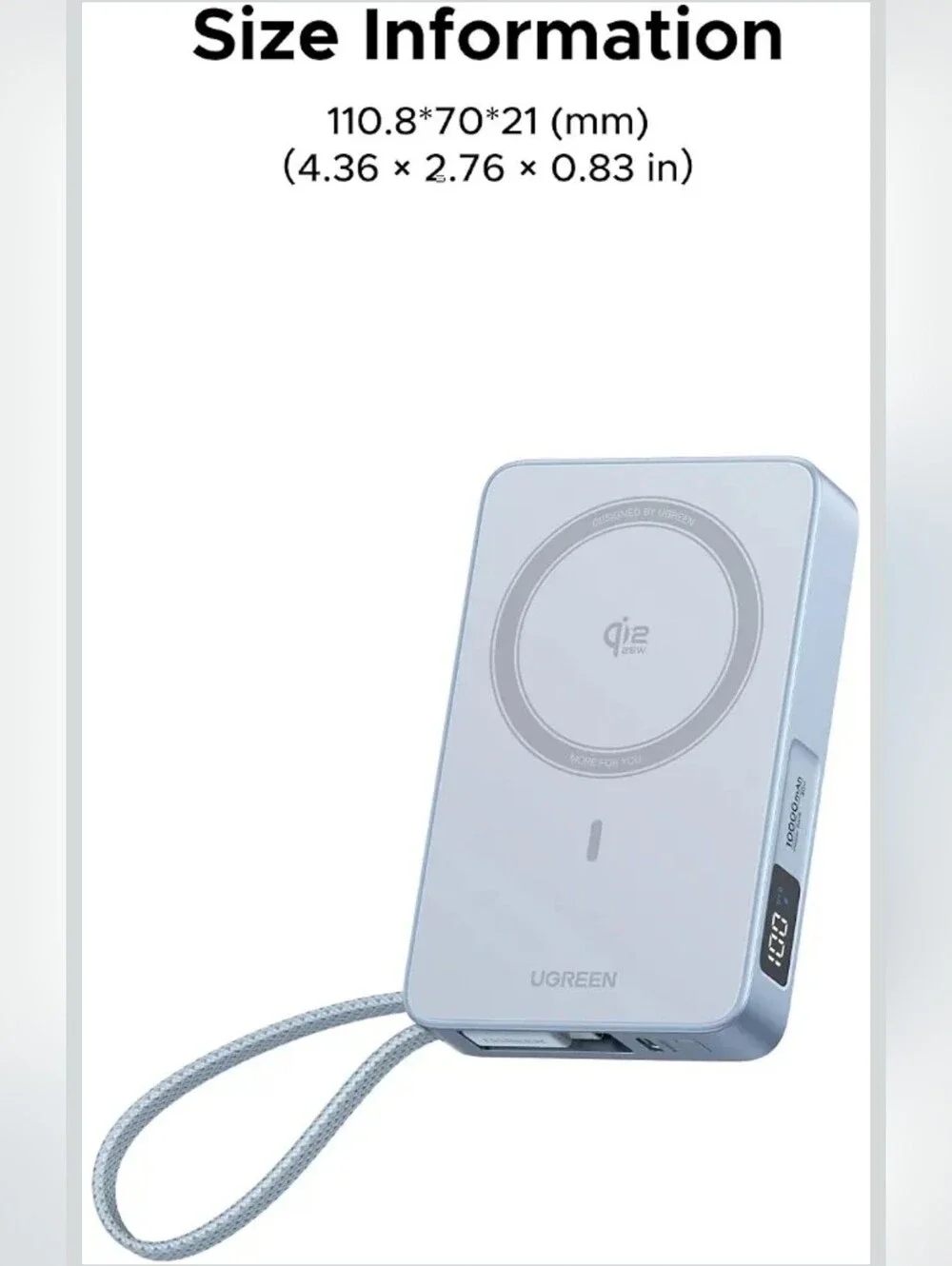 Ugreen SEALED! NIB! Magflow 10,000mAh Power Bank Qi2/25W. 30W Cable in Gray.